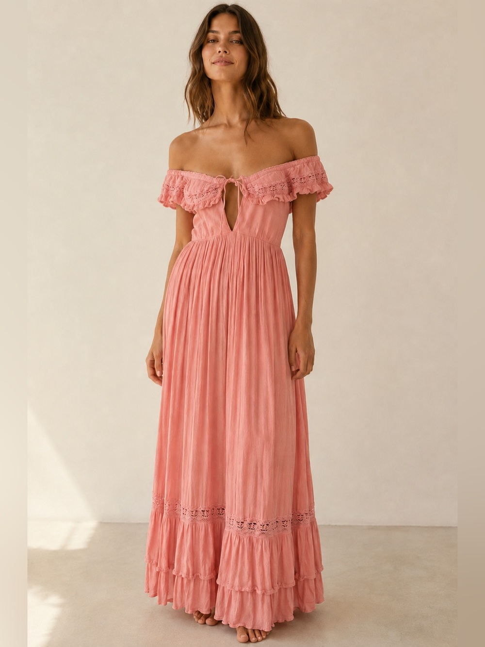Beautiful Free People coral pink maxi dress size M
